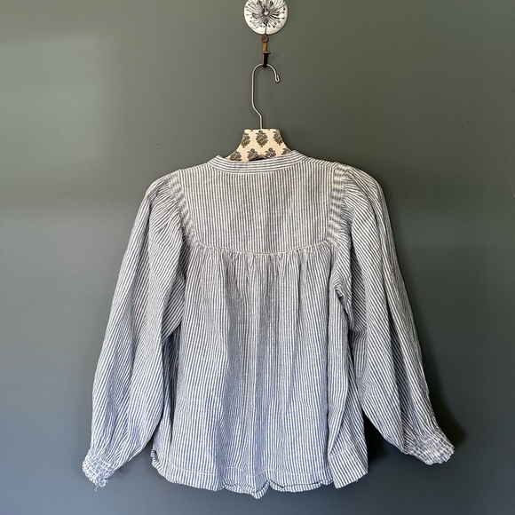 The Great. The Shepherd Stripe Cotton & Linen Top Shirt Size 0 - Picture 7 of 9